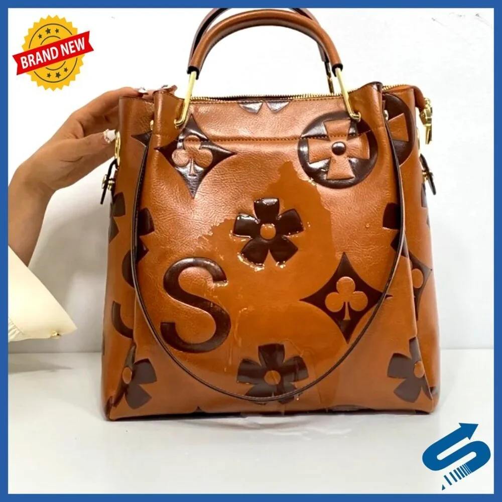 Large Faux Leather Top Handle Shoulder Bag Hobo Tote with Detachable Pouch